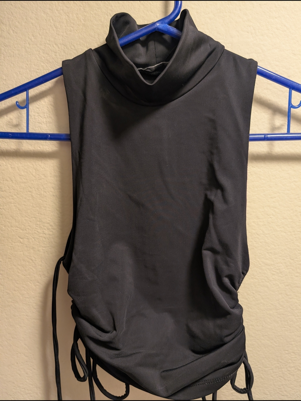 Zara Black Sleeveless Turtleneck Ruched Side Tank